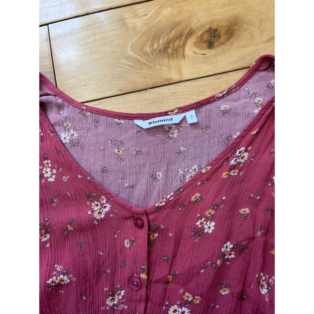 Blumind Red Floral Button Front Mini Dress Short Sleeve V-Neck Size Large - Picture 6 of 6